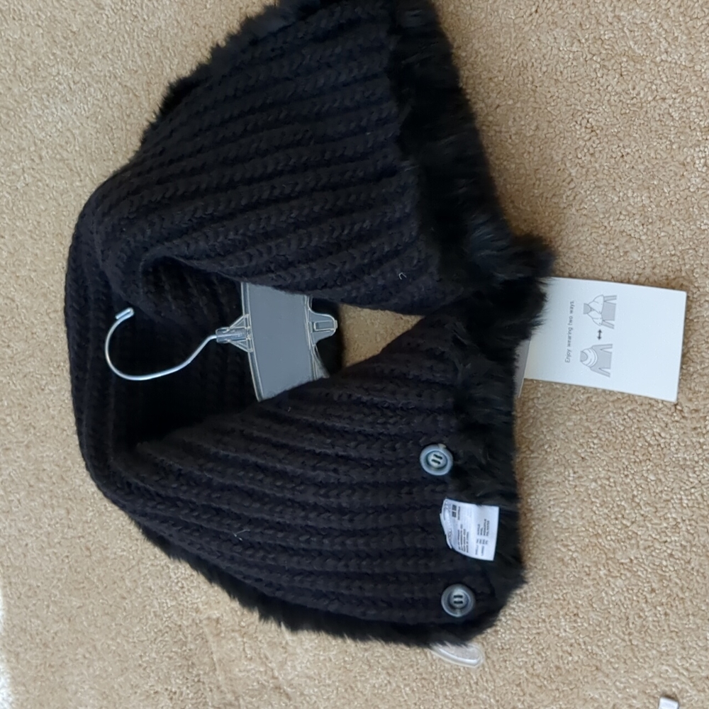 UNIQLO WOMENS BLACK FAUX SHEARLING 2-WAY REVERSIBLE SNOOD NECK SCARF WRAP